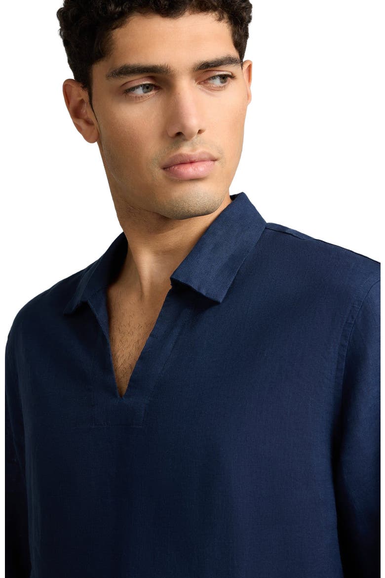 Linen Long Sleeve Popover Shirt, Alternate, color, MIDNIGHT