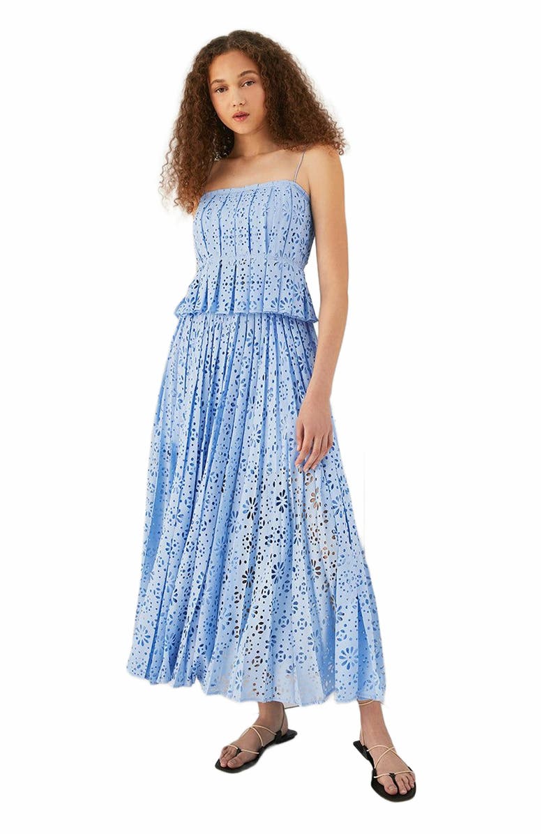 Rebecca Taylor Geo Eyelet Pleated Tank, Main, color, Bluebird