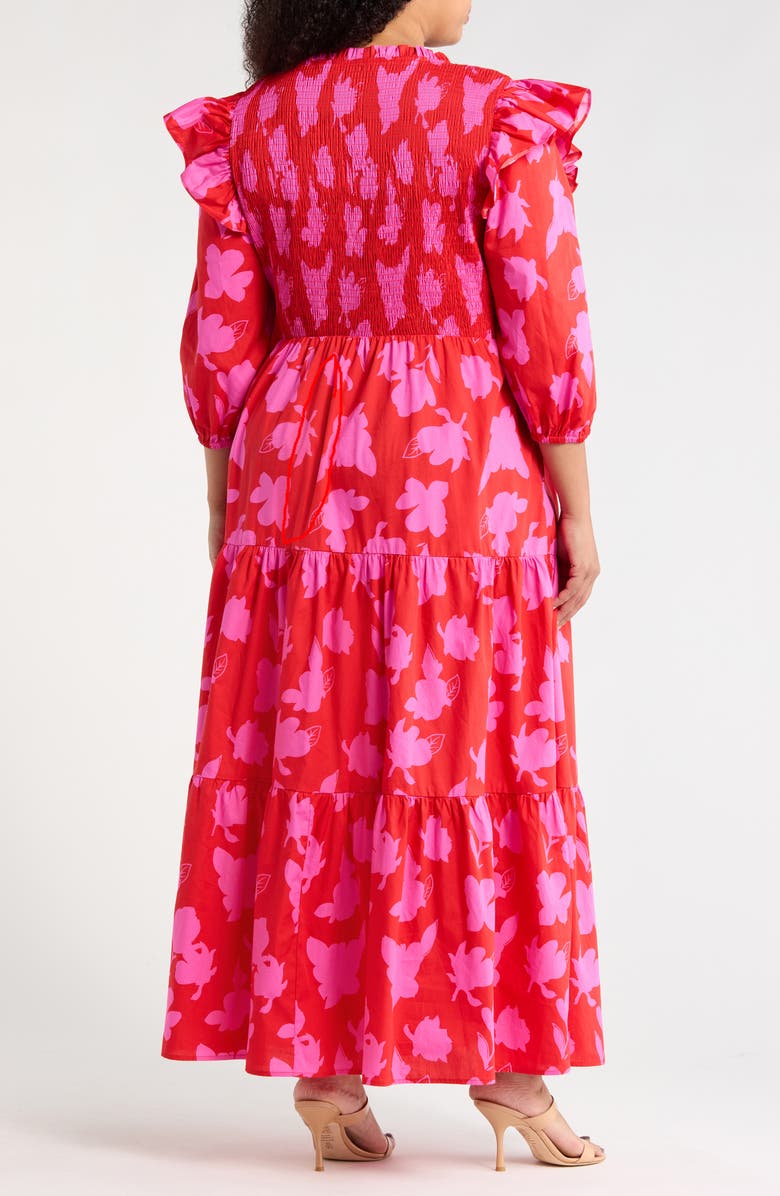 SUGARLIPS Brighton Smocked Long Sleeve Maxi Dress, Alternate, color, Fuchsia-Red