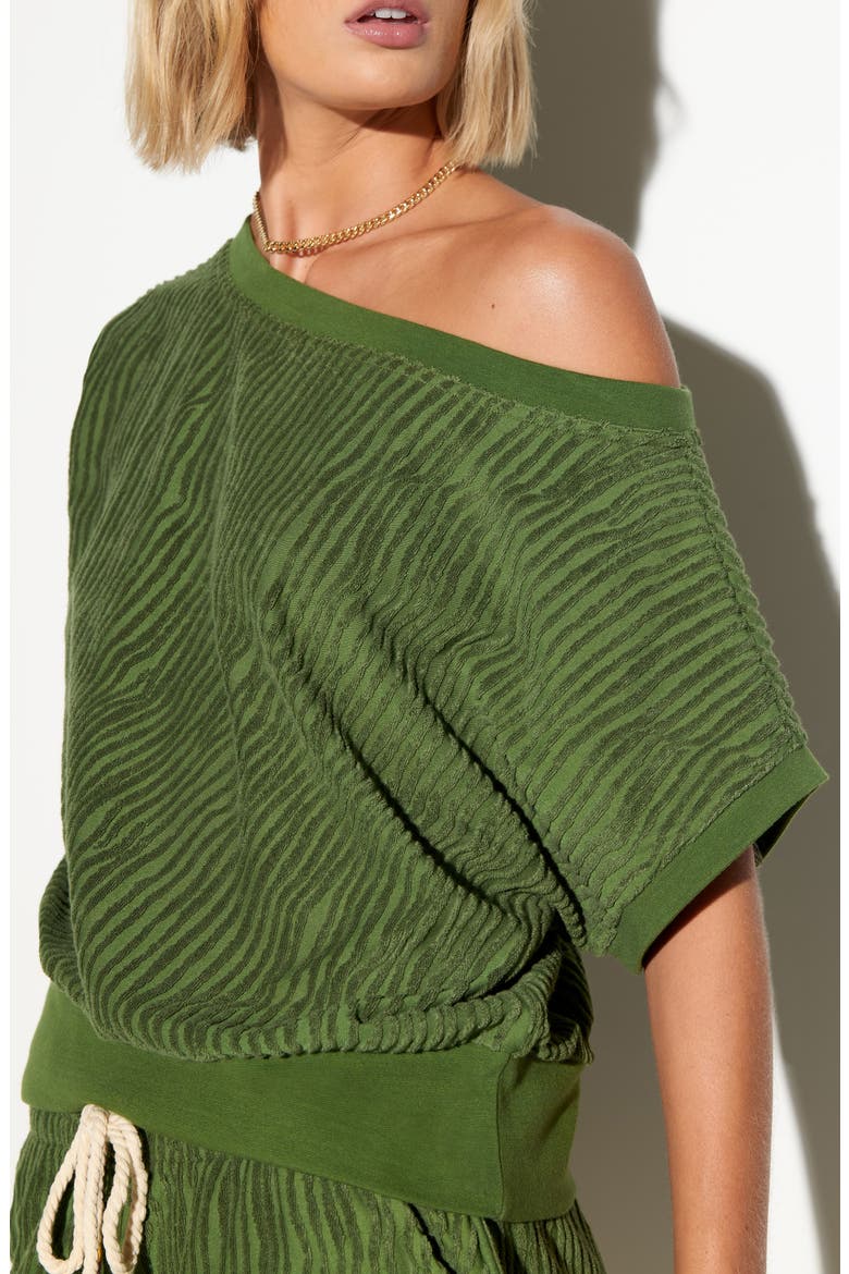 Palmer One-Shoulder Terry Top, Alternate, color, DARK PALM