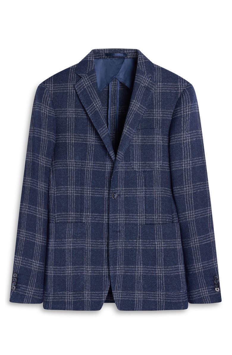 Bugatchi Windowpane Check Cotton & Linen Blend Blazer, Alternate, color, Navy