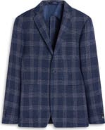 Bugatchi Windowpane Check Cotton & Linen Blend Blazer