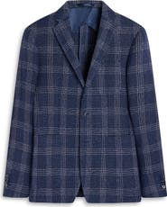 Bugatchi Windowpane Check Cotton & Linen Blend Blazer