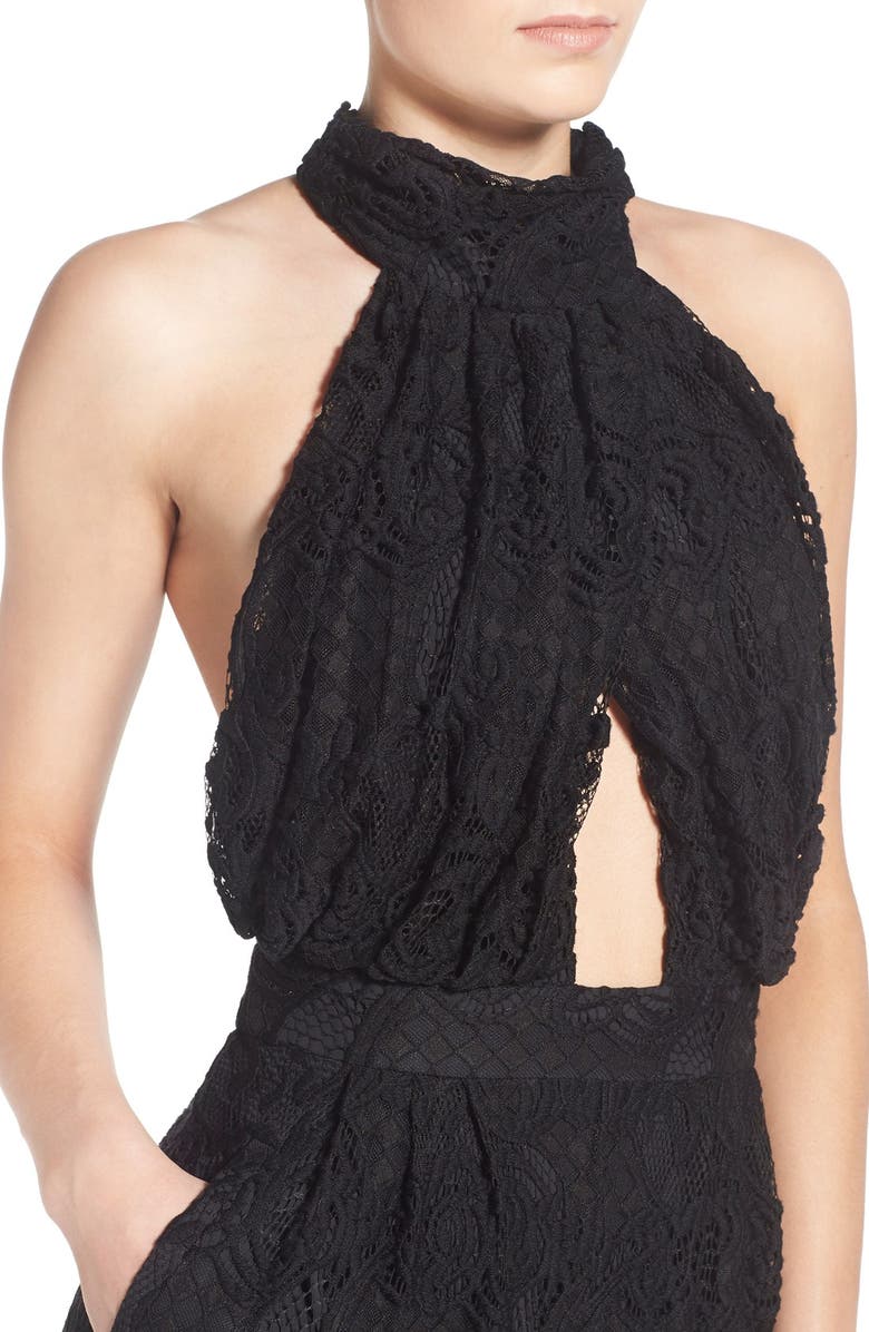 KENDALL + KYLIE Double Keyhole Lace Jumpsuit, Alternate, color, 