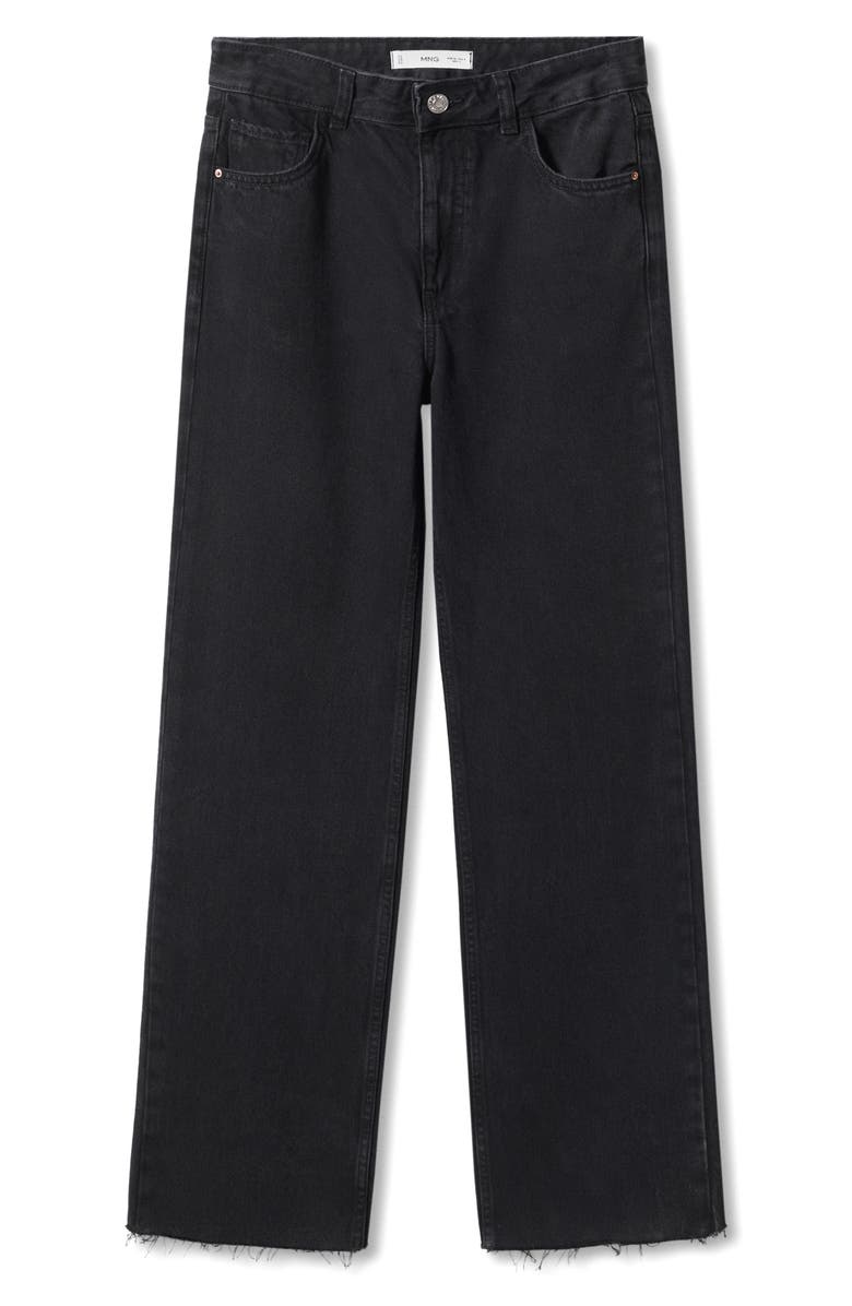 MANGO Fray Hem Wide Leg Jeans, Alternate, color, Black Denim