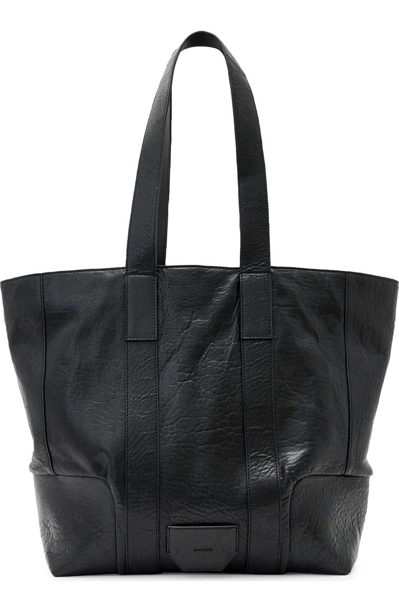 AllSaints Ares Grain Leather Open Tote Bag, Main, color, Black