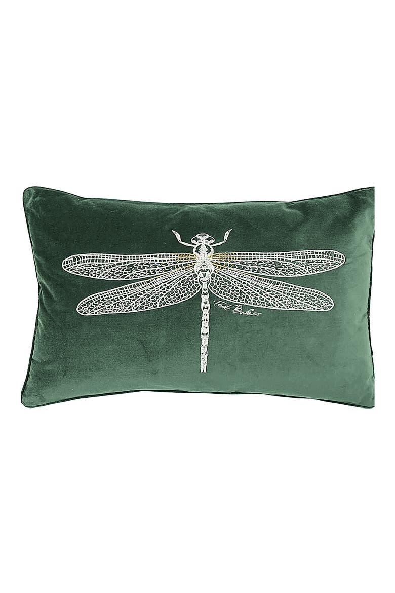 Dragonfly Cotton Velvet Accent Pillow, Main, color, FOREST GREEN