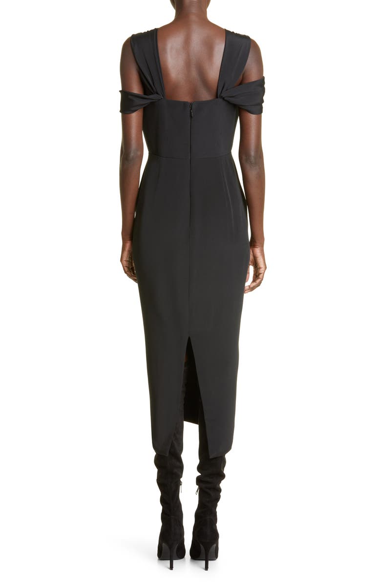 Brandon Maxwell Zip Front Cold Shoulder Silk Midi Dress, Alternate, color,