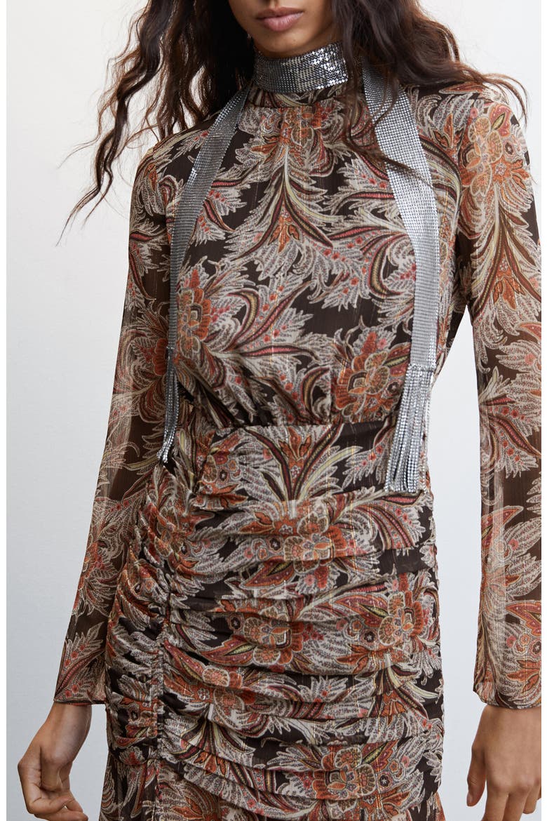 Paisley Print Ruffle Dress, Alternate, color, BROWN/BLACK