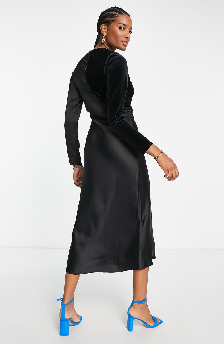 ASOS DESIGN Long Sleeve Velvet & Satin Midi Dress, Alternate, color,