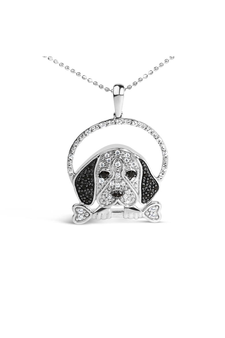 Silver 1/4 Cttw White and Black Diamond Beagle Dog and Bone Pendant Necklace, Main, color, White