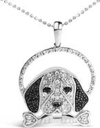 Haus of Brilliance Silver 1/4 Cttw White and Black Diamond Beagle Dog and Bone Pendant Necklace