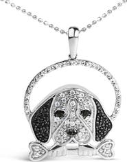 Haus of Brilliance Silver 1/4 Cttw White and Black Diamond Beagle Dog and Bone Pendant Necklace