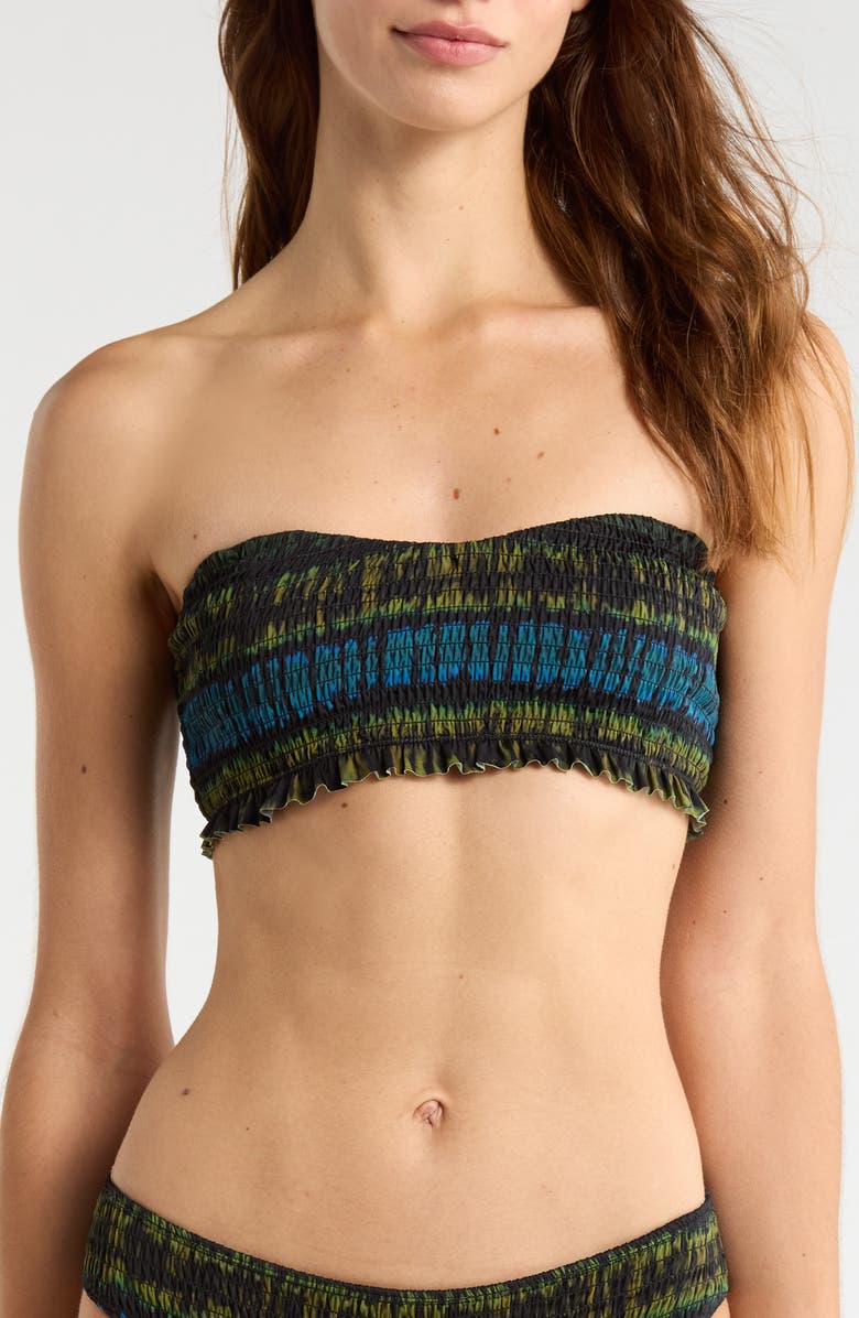Ulla Johnson Marseille Tie Dye Smocked Bikini Top, Main, color, Lagoon