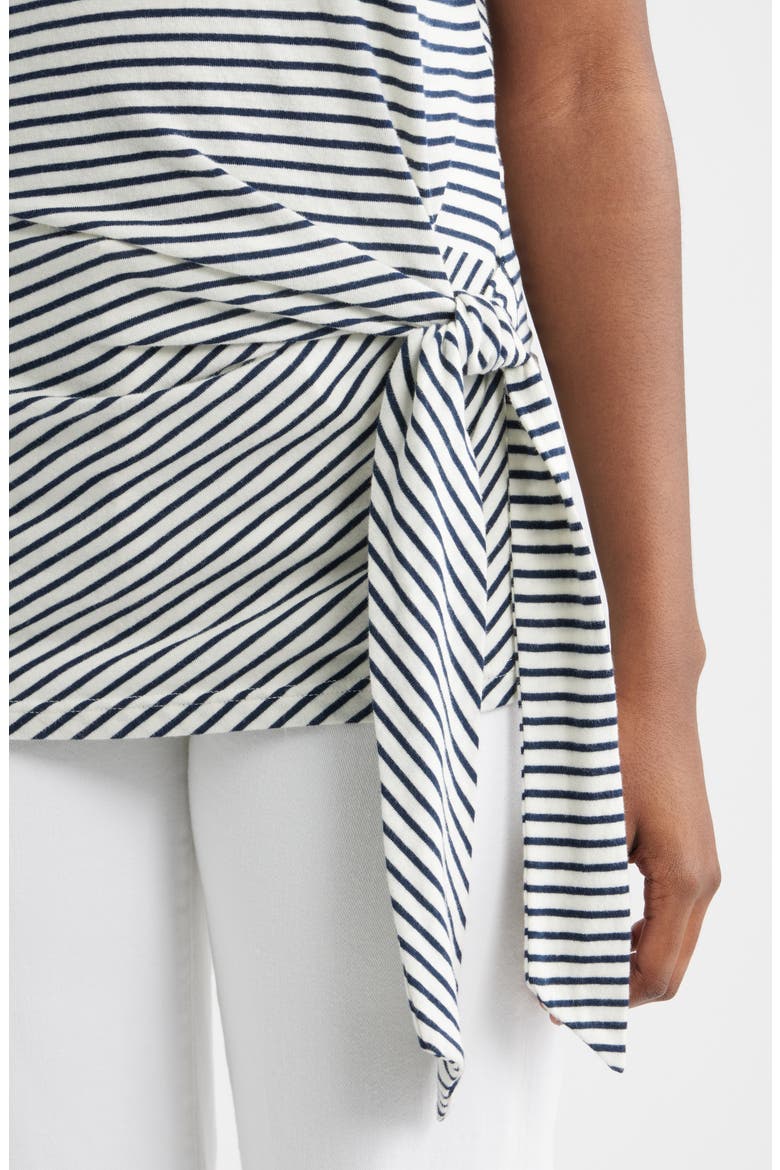 Gabbie Tie Waist Top, Alternate, color, IVORY NAVY MICRO STRIPE