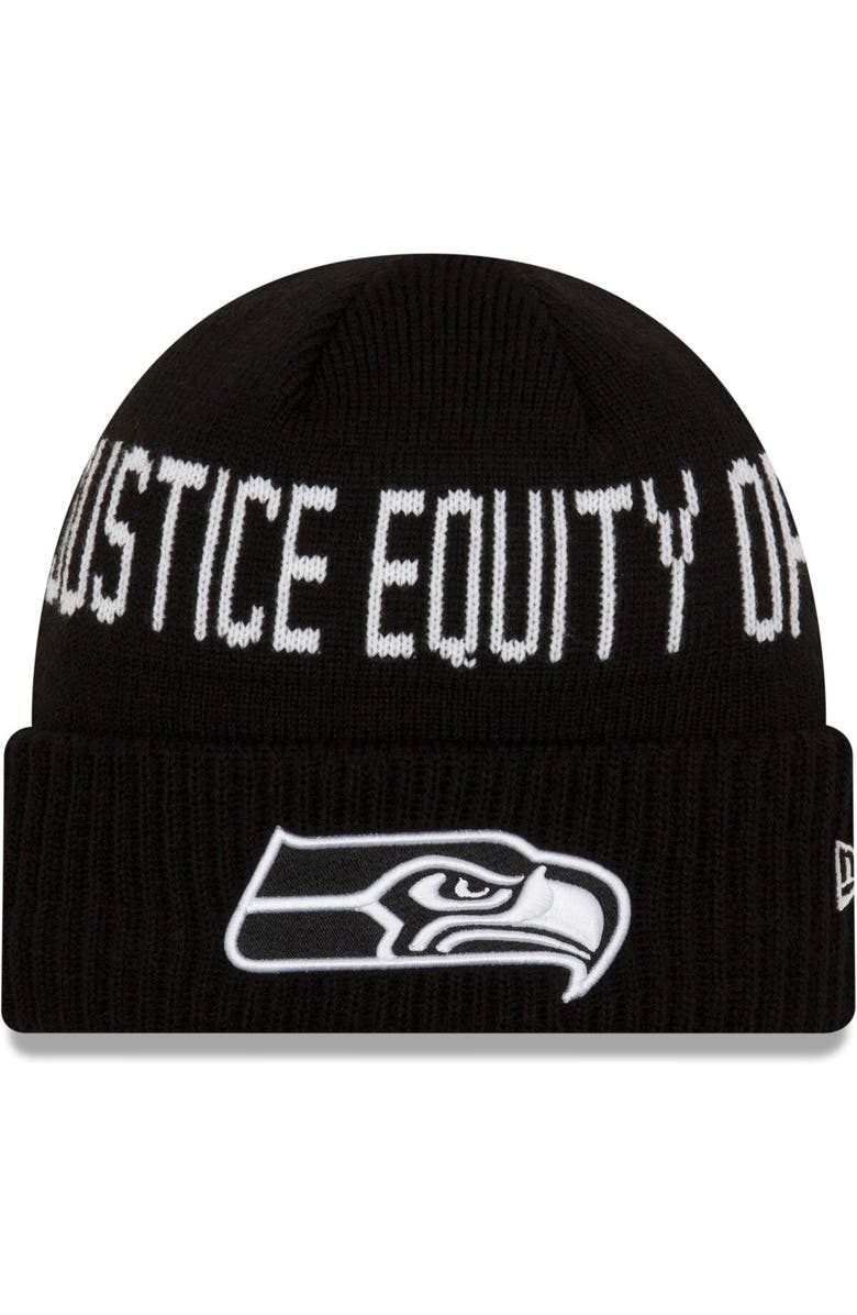 New Era Men's New Era Black Seattle Seahawks Team Social Justice Cuffed Knit Hat, Alternate, color, 