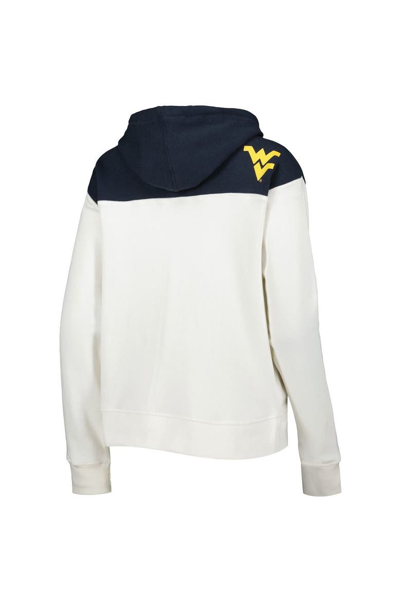 Women's Pressbox White/Navy West Virginia Mountaineers Chicago 2-Hit Yoke Pullover Hoodie, Alternate, color, White