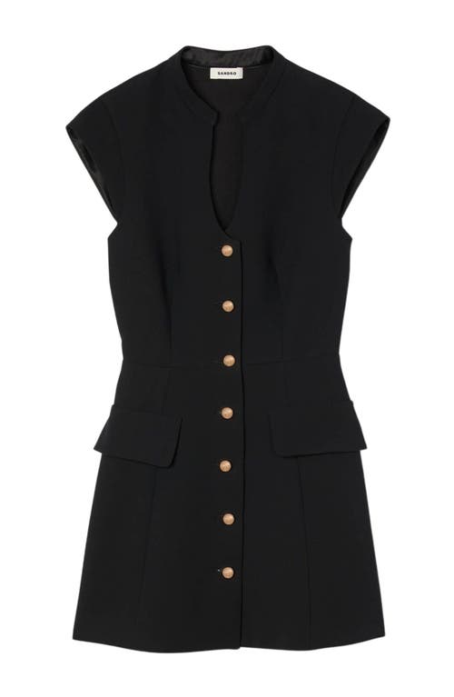 Sandro Womens Black Capped-sleeves Buttoned Knitted Mini Dress In Black