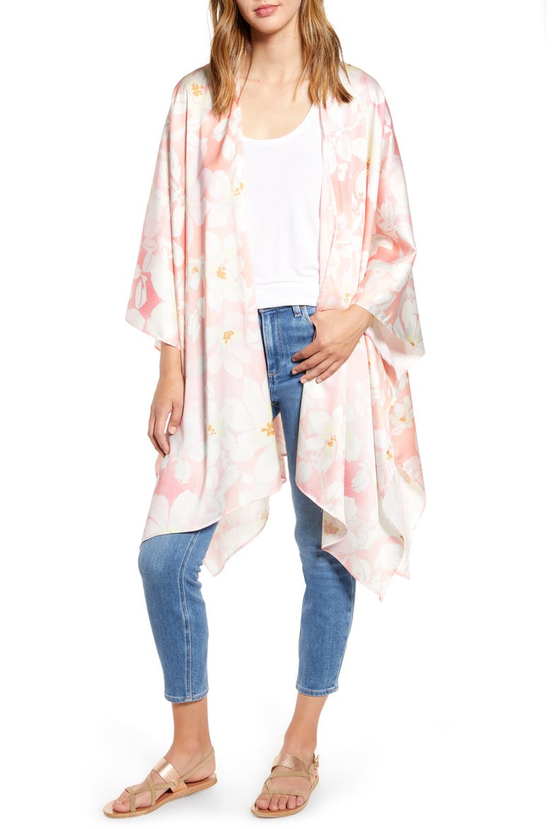 Print Ruana, Main, color, CORAL SOLEIL FLORAL PRINT