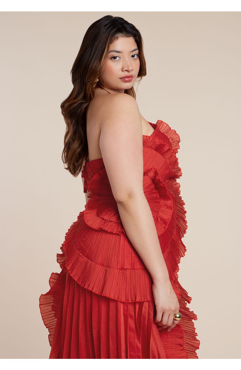 ELOQUII Pleated Ruffle Detail Gown, Alternate, color, Fire Whirls