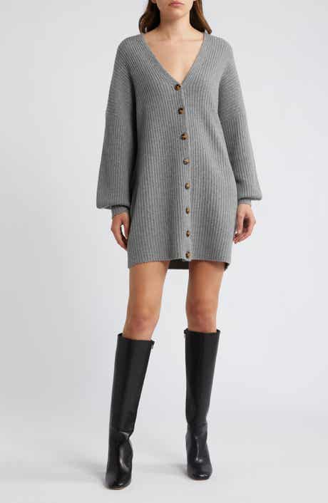 French Connection Babysoft Rib Button Front Long Sleeve Sweater Dress