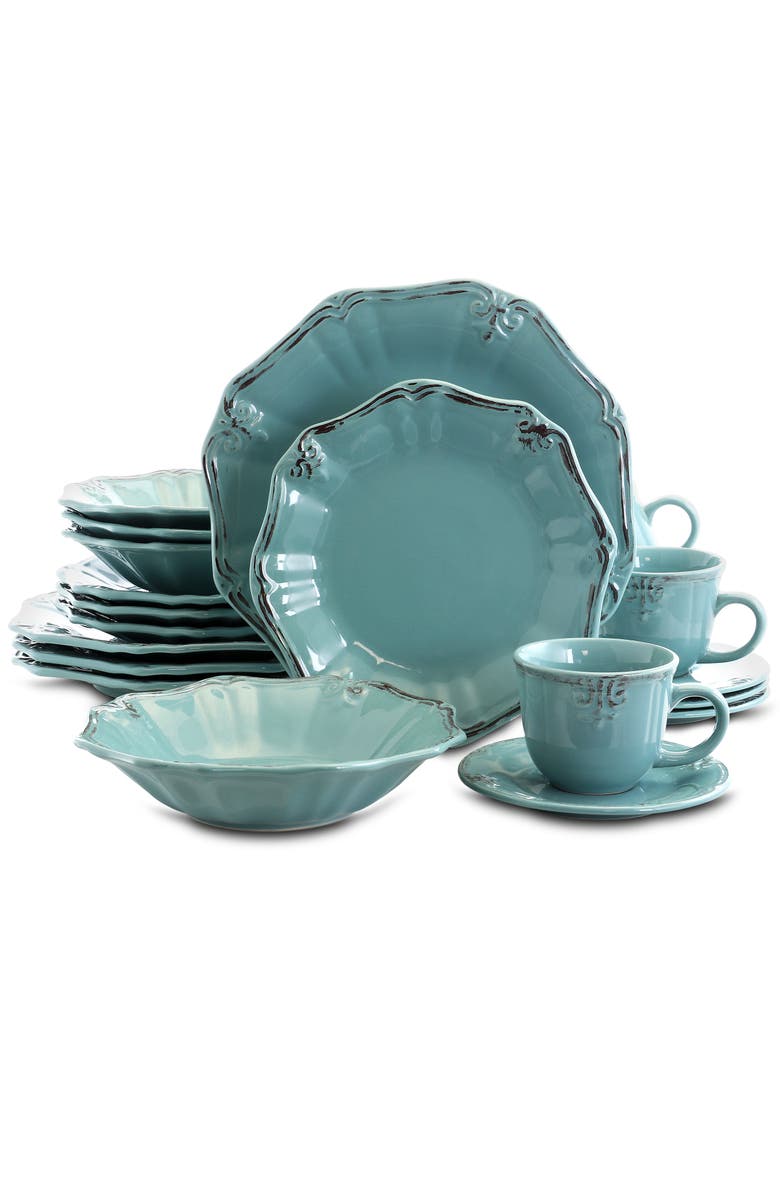 Elama Fleur De Lys 20-Piece Dinnerware Set, Main, color, Blue