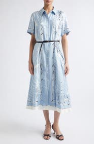 Altuzarra Kiera Fishnet Print Belted Silk Shirtdress