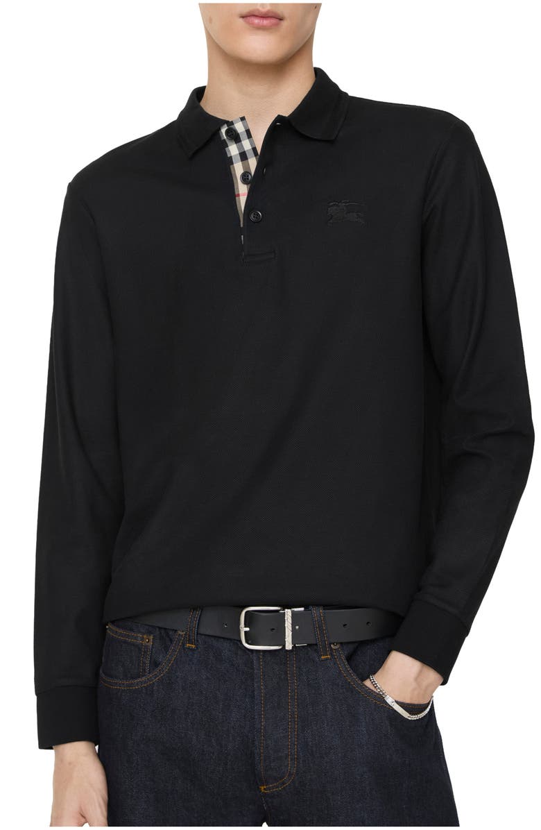 Burberry Long-sleeve Cotton Polo Shirt, Main, color, Black