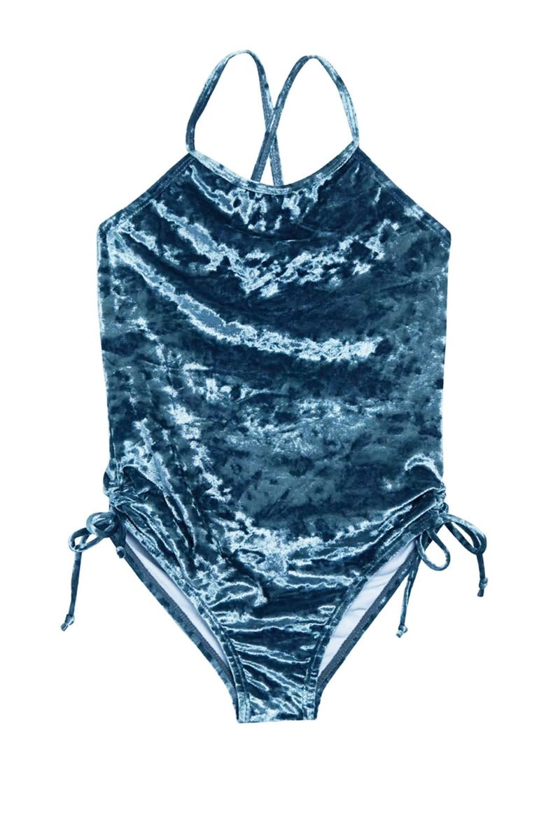 Velour Gathered One Piece Swimsuit, Main, color, Slate