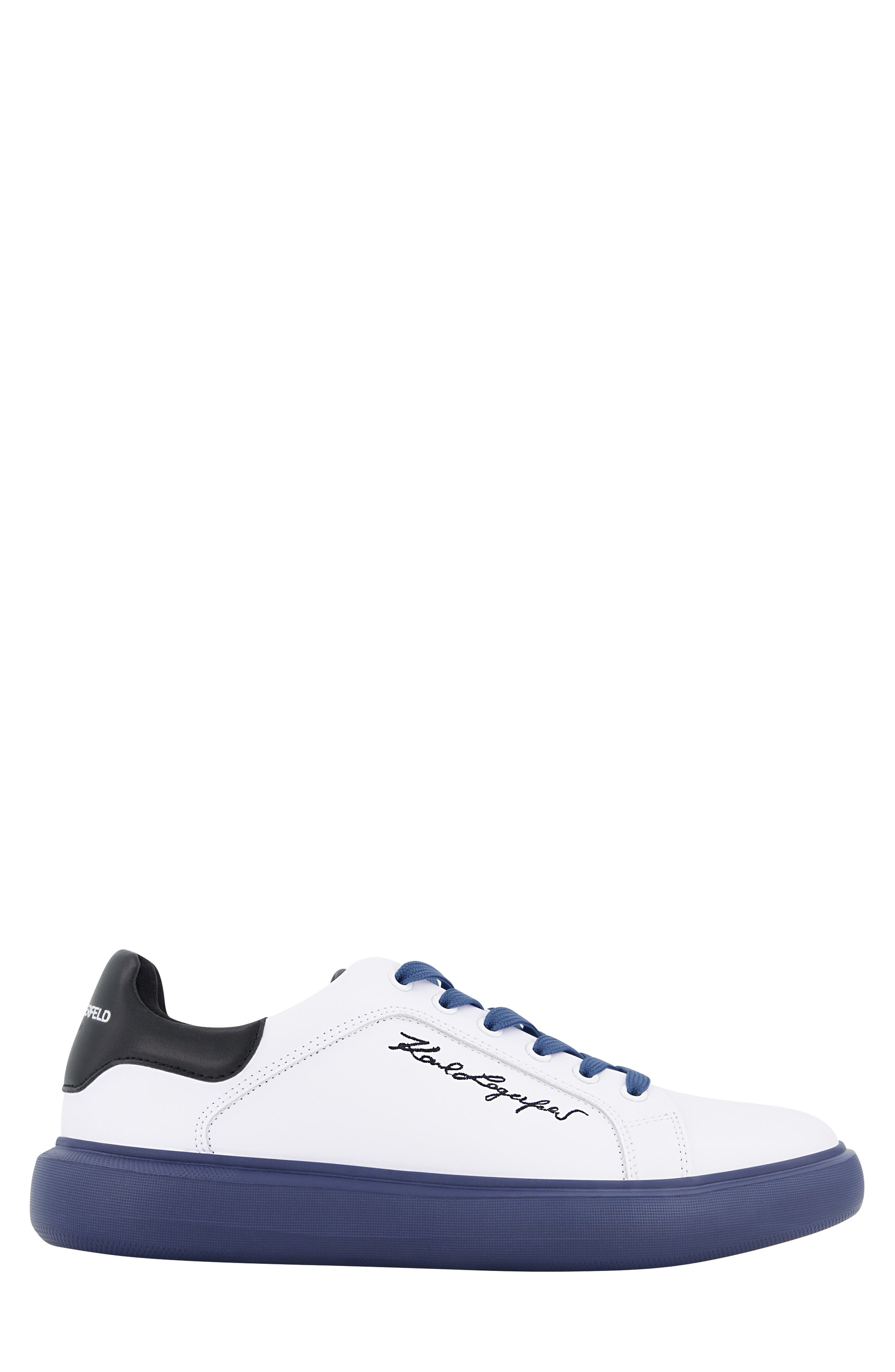 KARL LAGERFELD PARIS Embroidered Signature Sneaker, Alternate, color, White/ Blue