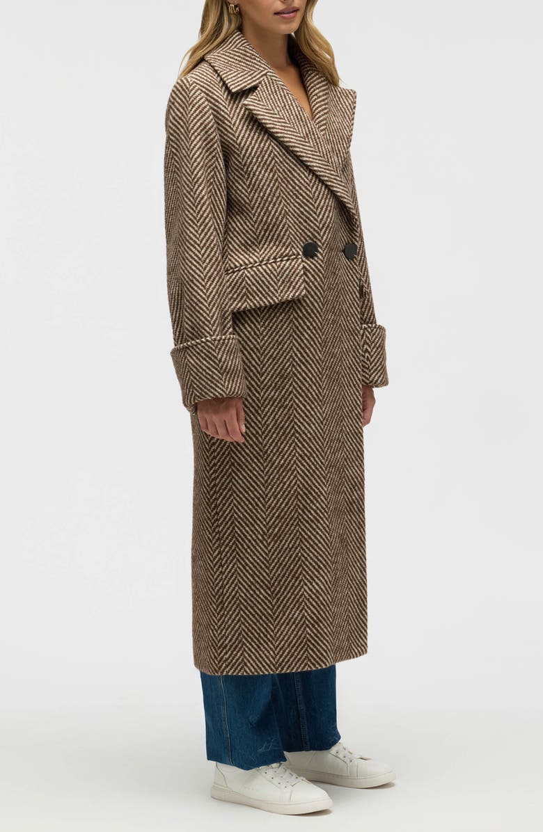 NVLT Oversize Chevron Double Breasted Coat, Alternate, color, Chocolate/ White