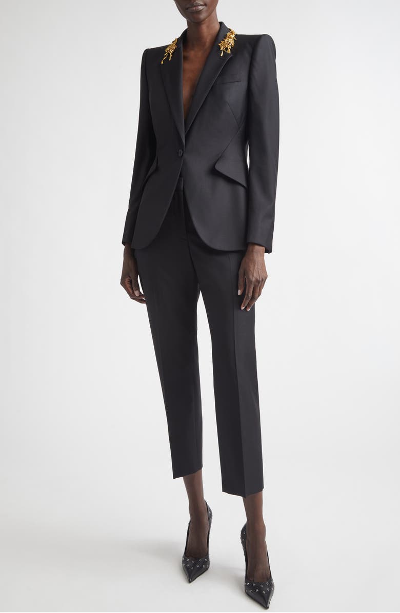 McQueen Embellished Collar Wool Jacket, Alternate, color, Black