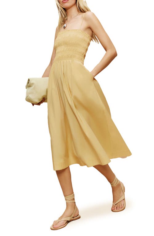 Reformation Womens Sunshine Kerrie Shirred Stretch-cotton Midi Dress