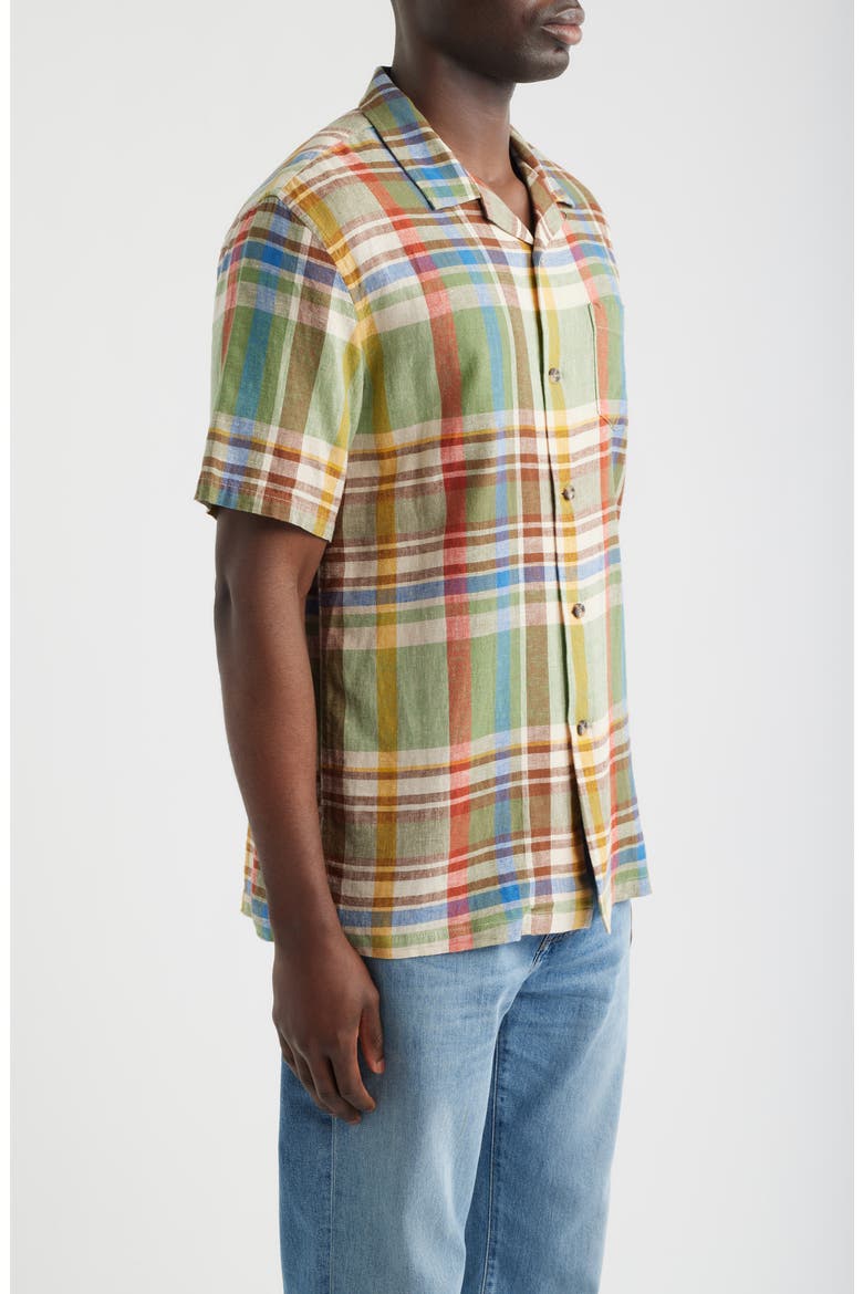 Plaid Linen Blend Camp Shirt, Alternate, color, GREEN MULTI PLAID
