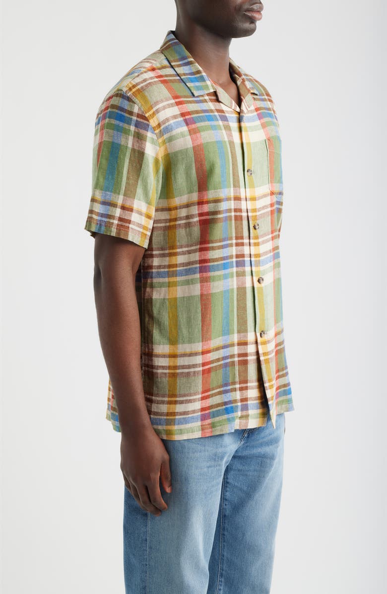 Pendleton Plaid Linen Blend Camp Shirt, Alternate, color, Green Multi Plaid