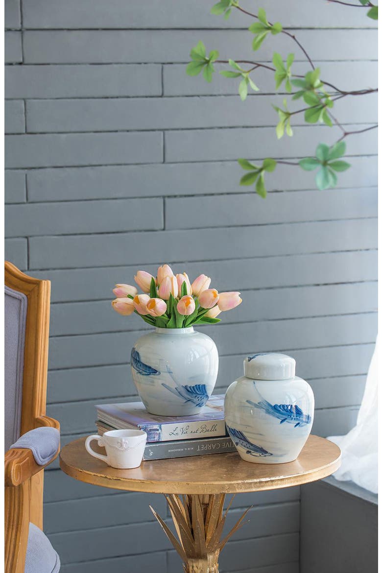 Set of Two Koi Porcelain Lidded Jars, Alternate, color, WHITE