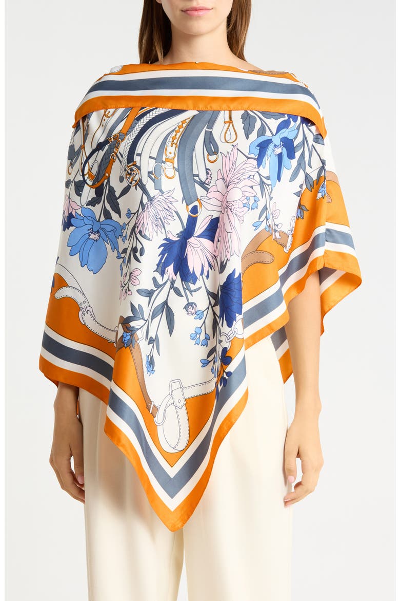 Floral Print Satin Poncho, Main, color, ORANGE