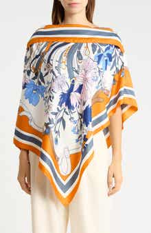 Floral Print Satin Poncho
