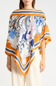 La Fiorentina Floral Print Satin Poncho