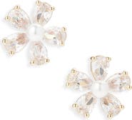 Cara Cubic Zirconia & Faux Pearl Flower Button Stud Earrings