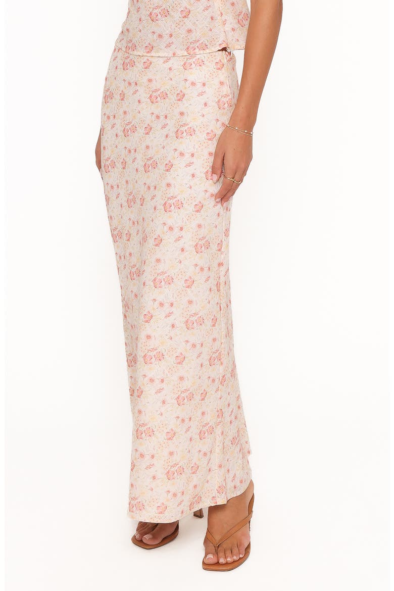 Giarda Floral Print Crinkle Linen Blend Maxi Skirt, Alternate, color, PEACH DITSY FLORAL