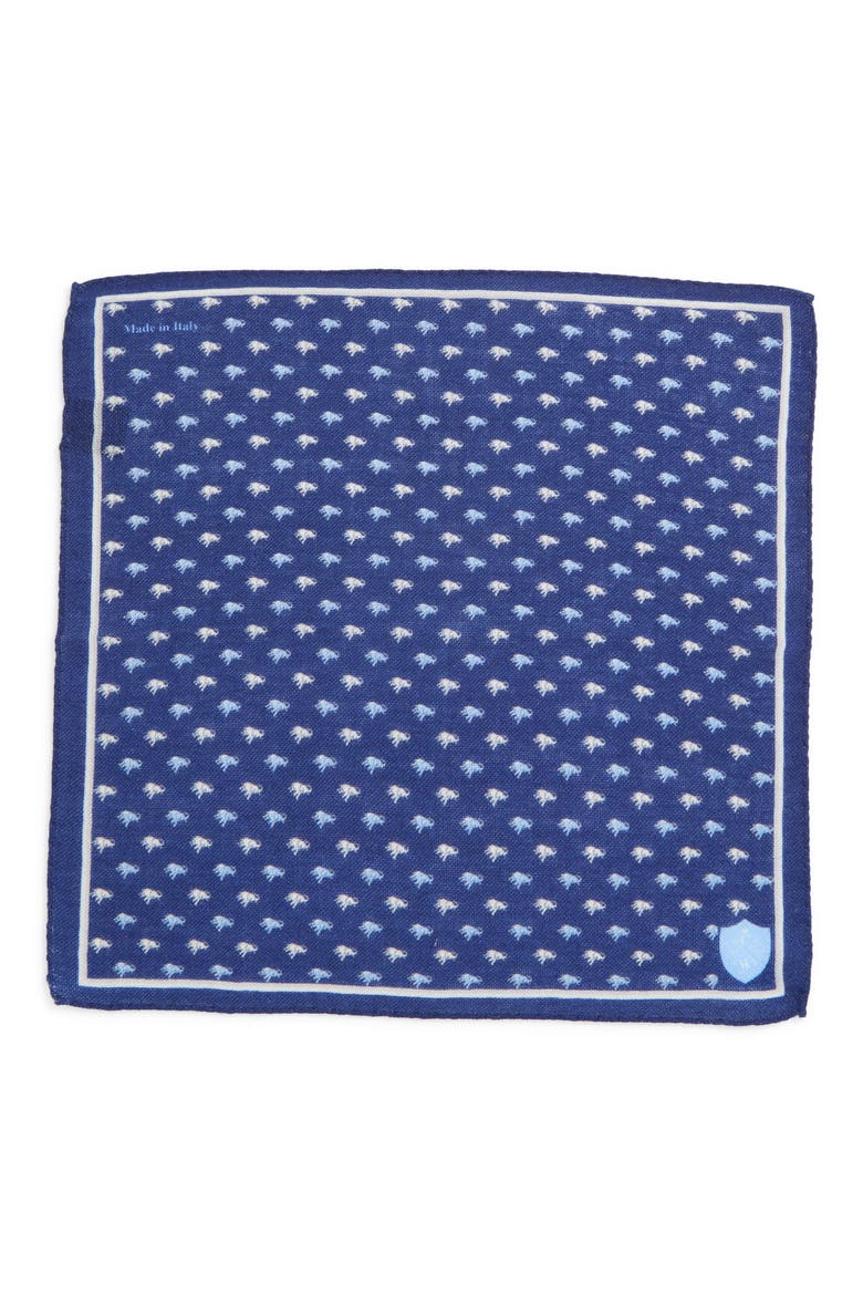 Print Wool Pocket Square, Alternate, color, NAVY