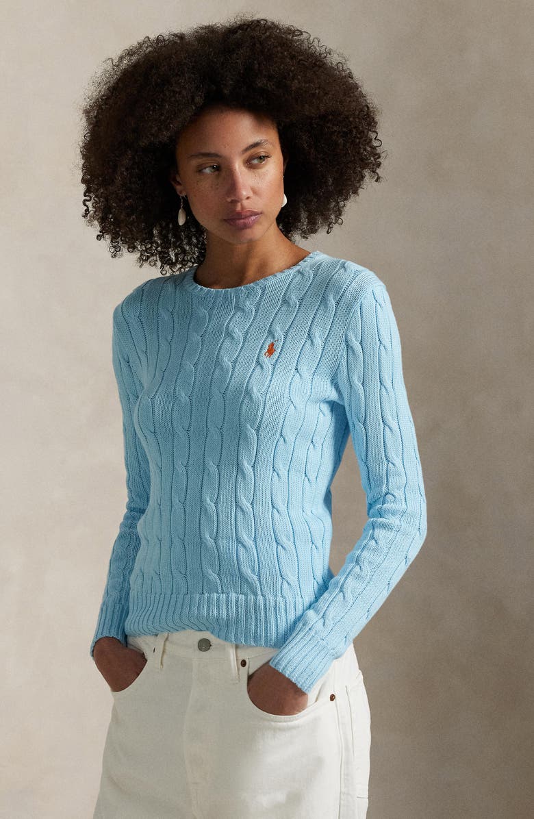 Polo Ralph Lauren Cable Stitch Cotton Crewneck Sweater, Alternate, color, 