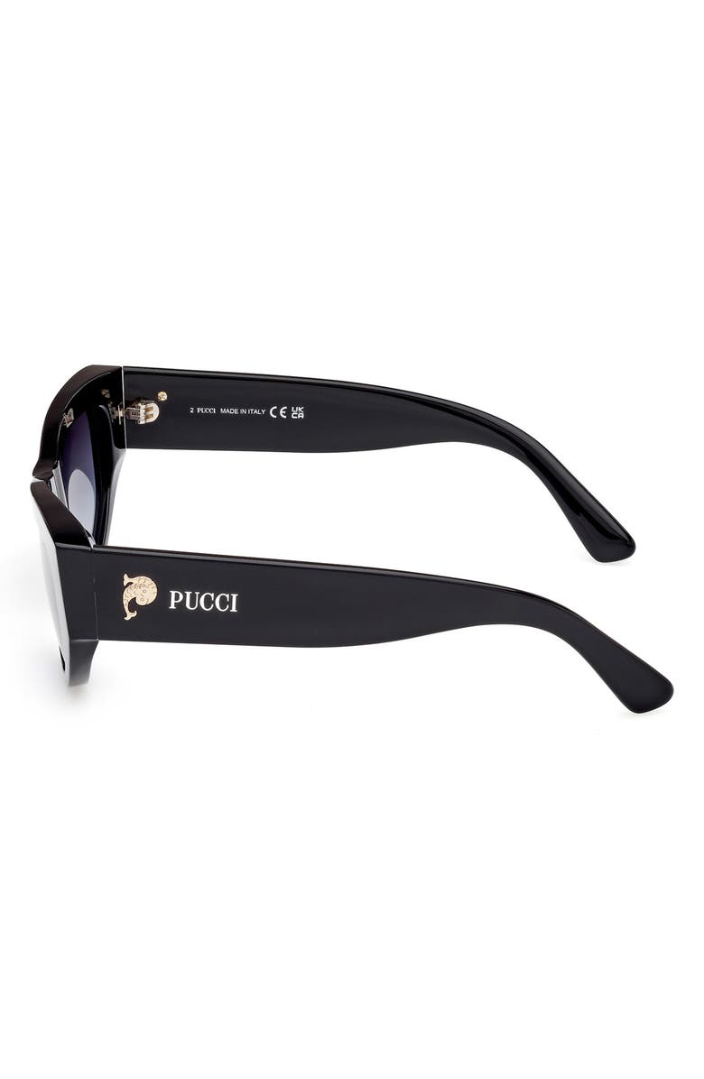 Emilio Pucci 54mm Geometric Sunglasses, Alternate, color, Shiny Black / Grad Blue Lenses