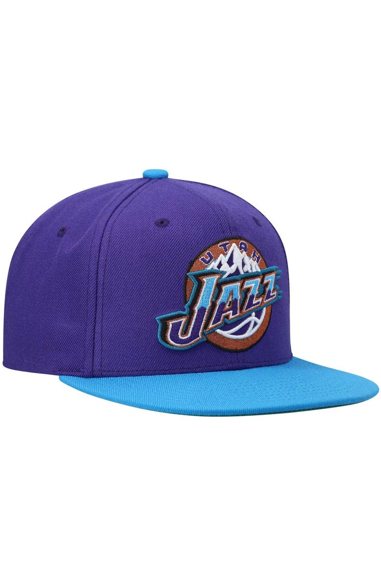 Mitchell & Ness Men's Mitchell & Ness Purple/Turquoise Utah Jazz Hardwood Classics Team Two-Tone 2.0 Snapback Hat, Alternate, color,