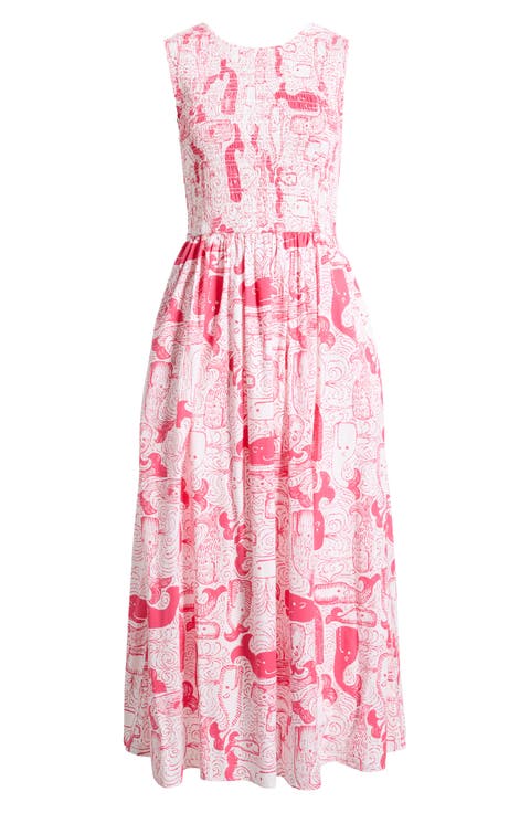 Daisey Smocked Sleeveless Midi Dress