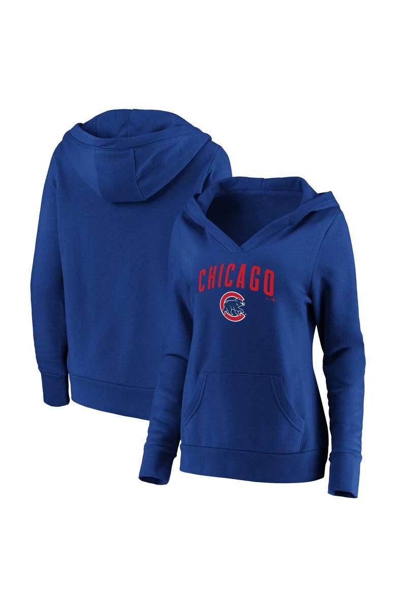 FANATICS Women's Fanatics Branded Royal Chicago Cubs Core Team Lockup V-Neck Pullover Hoodie, Main, color, 