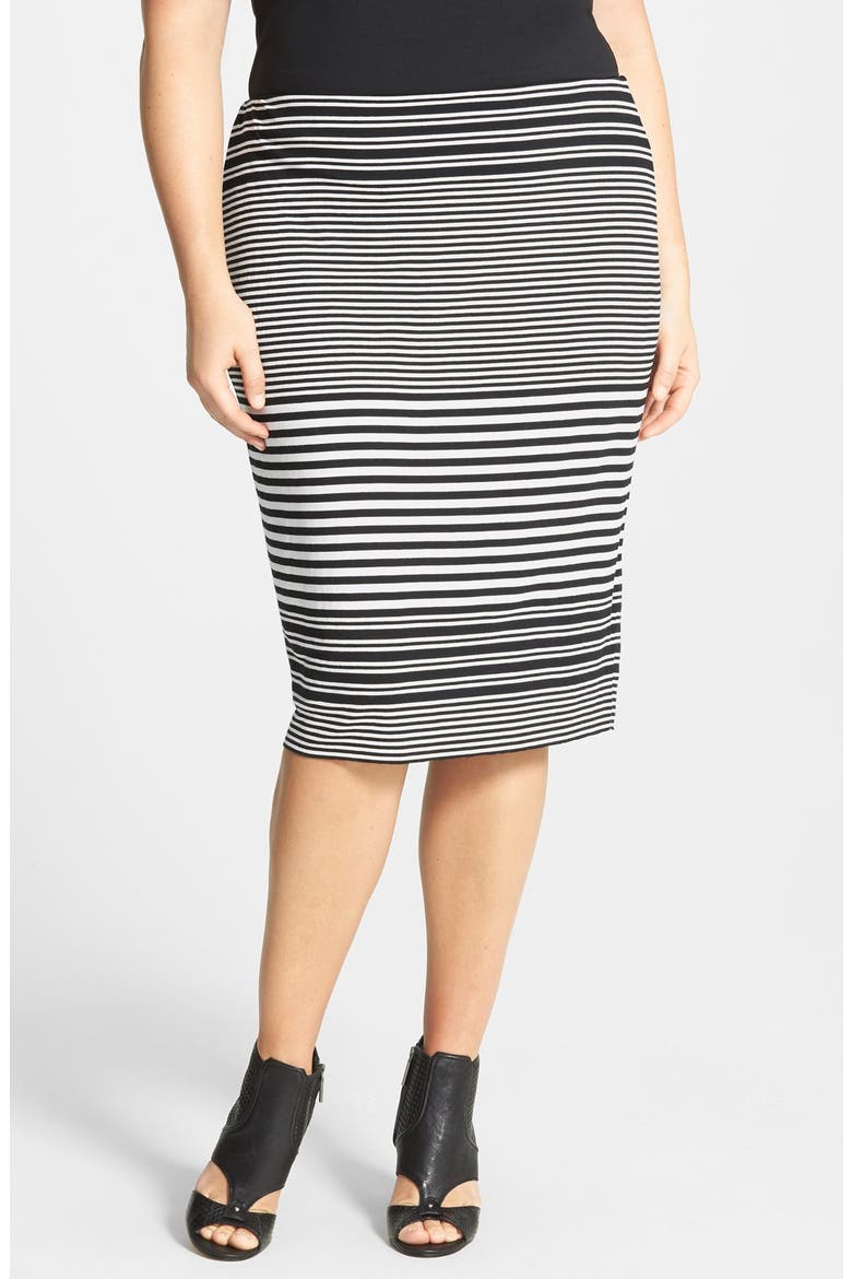 'Adobe Stripe' Midi Tube Skirt, Main, color, RICH BLACK