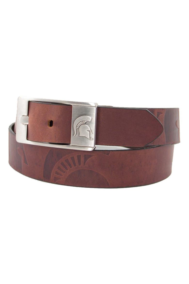 Michigan State Spartans Brandish Leather Belt - Brown, Main, color, Brown