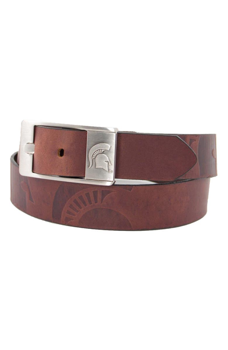 EAGLES WINGS Michigan State Spartans Brandish Leather Belt - Brown, Main, color, Brown